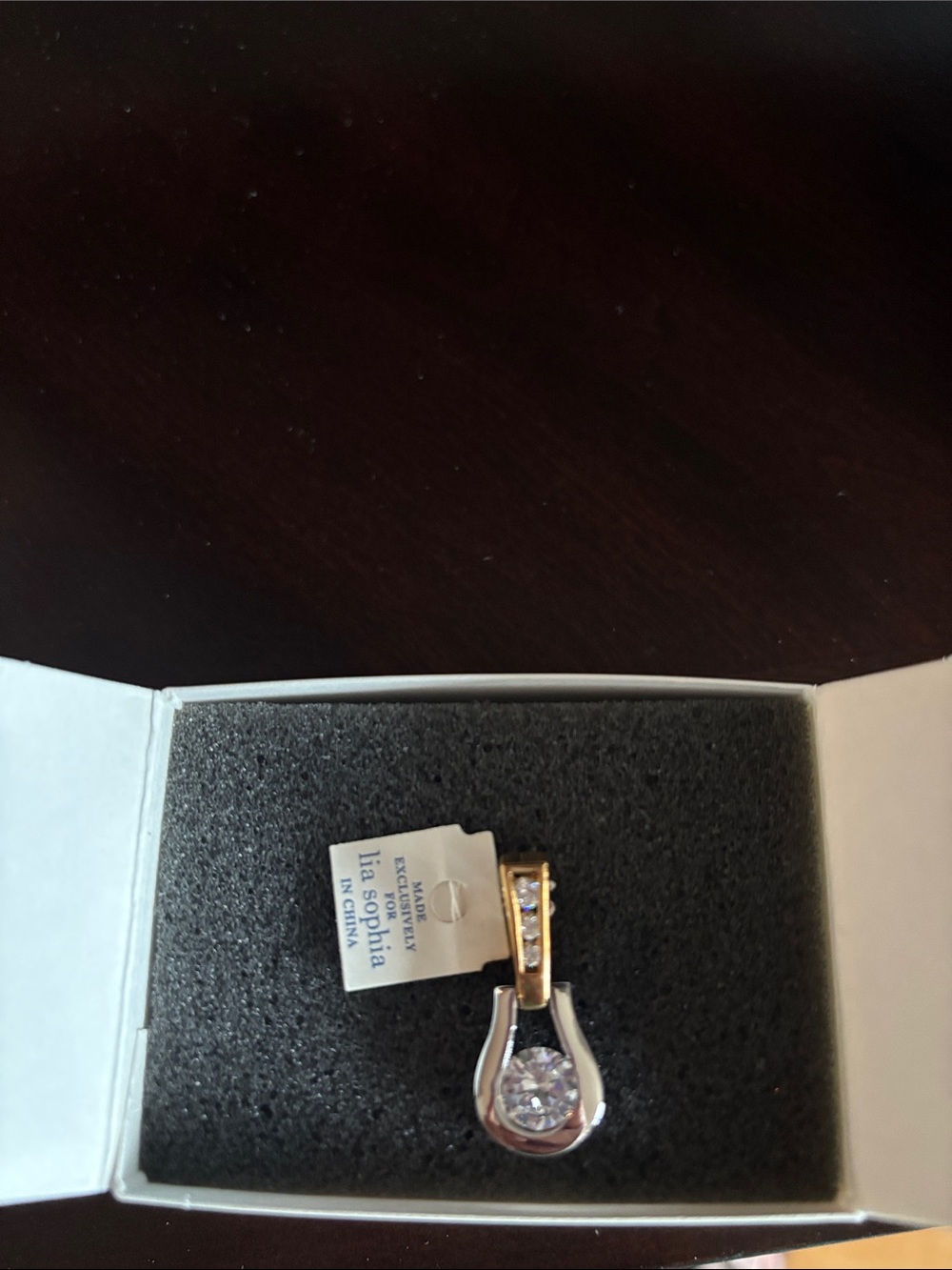 Lia Sophia Two-Tone Silver and Gold Cubic Zirconia Drop Pendant